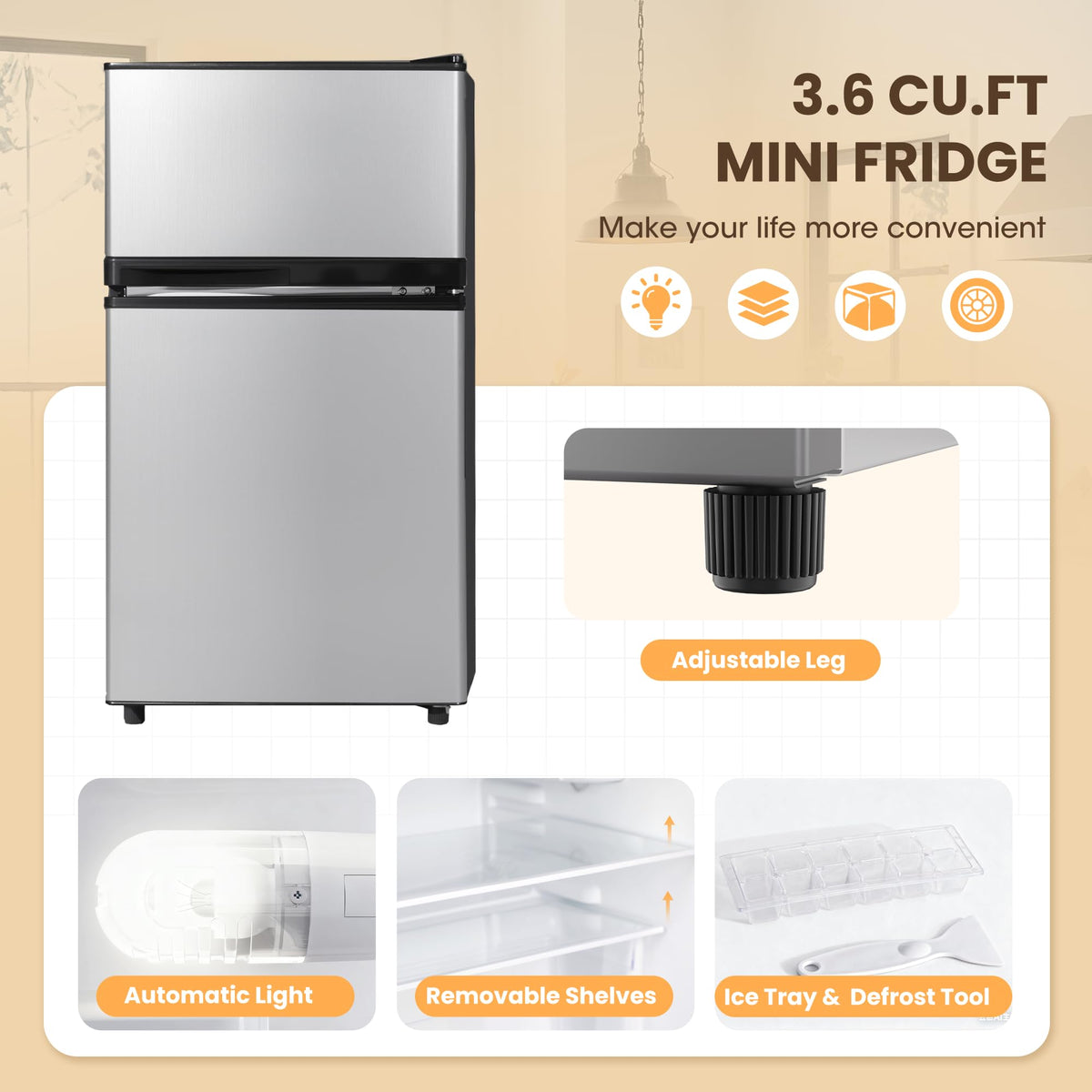 3.6 Cu.Ft Refrigerator with Freezer for Kitchen Office, Black