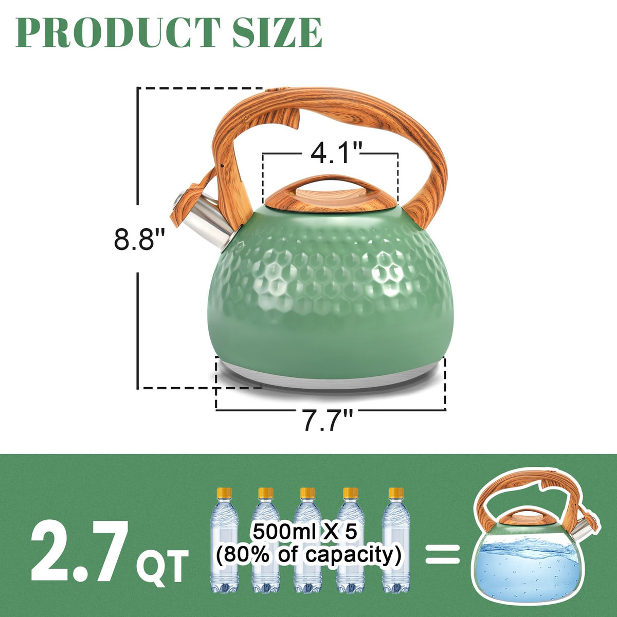 GGC Whistling Tea Kettle for Stove Top, 3.2QT/3L Stainless Steel Tea Kettle