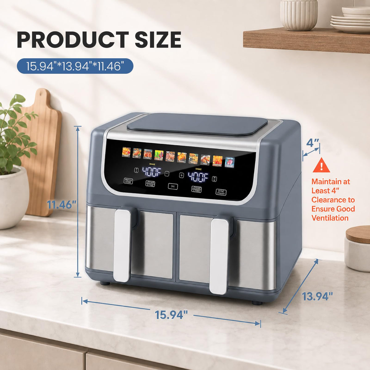 OLIXIS Dual Air Fryers with 2 Baskets 9.5 Quarts Large Airfryer 10-in-1