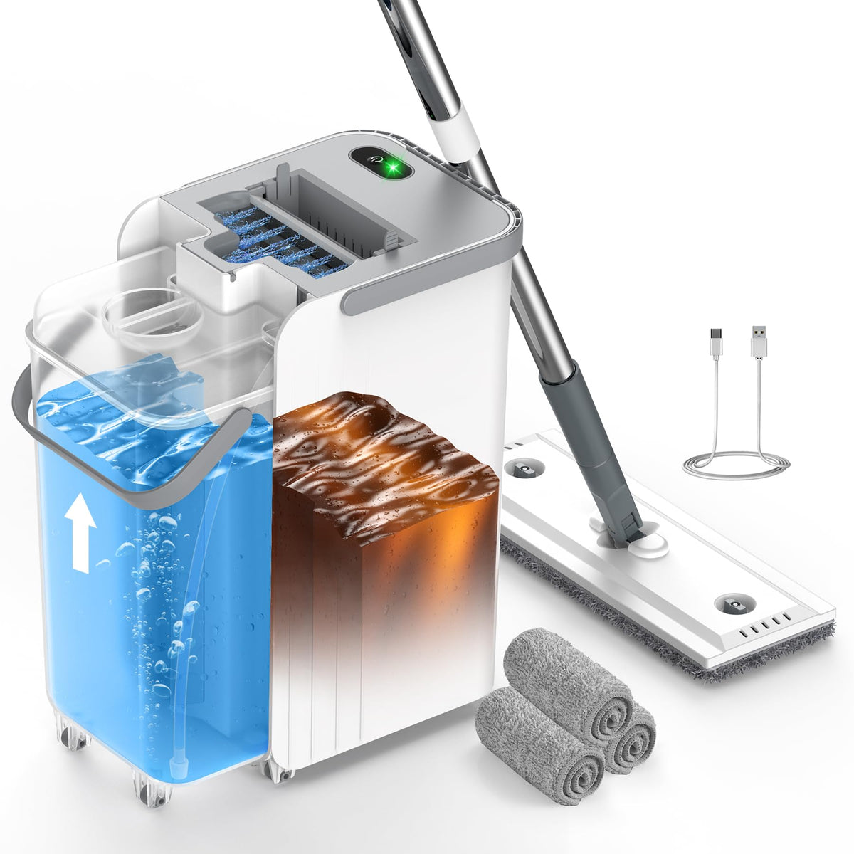 Mop and Bucket Set, Flat Mop and Bucket System for Floor Cleaning