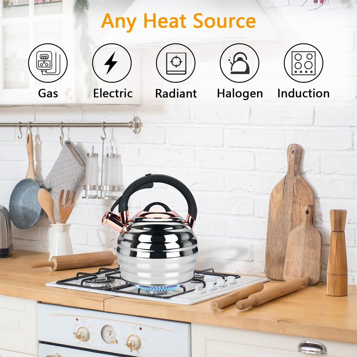 Tea Kettle for Stove Top Whistling Teapot, 3.2Q Tea Pot Stainless Steel Teakettle with Heat Proof Ergonomic Handle