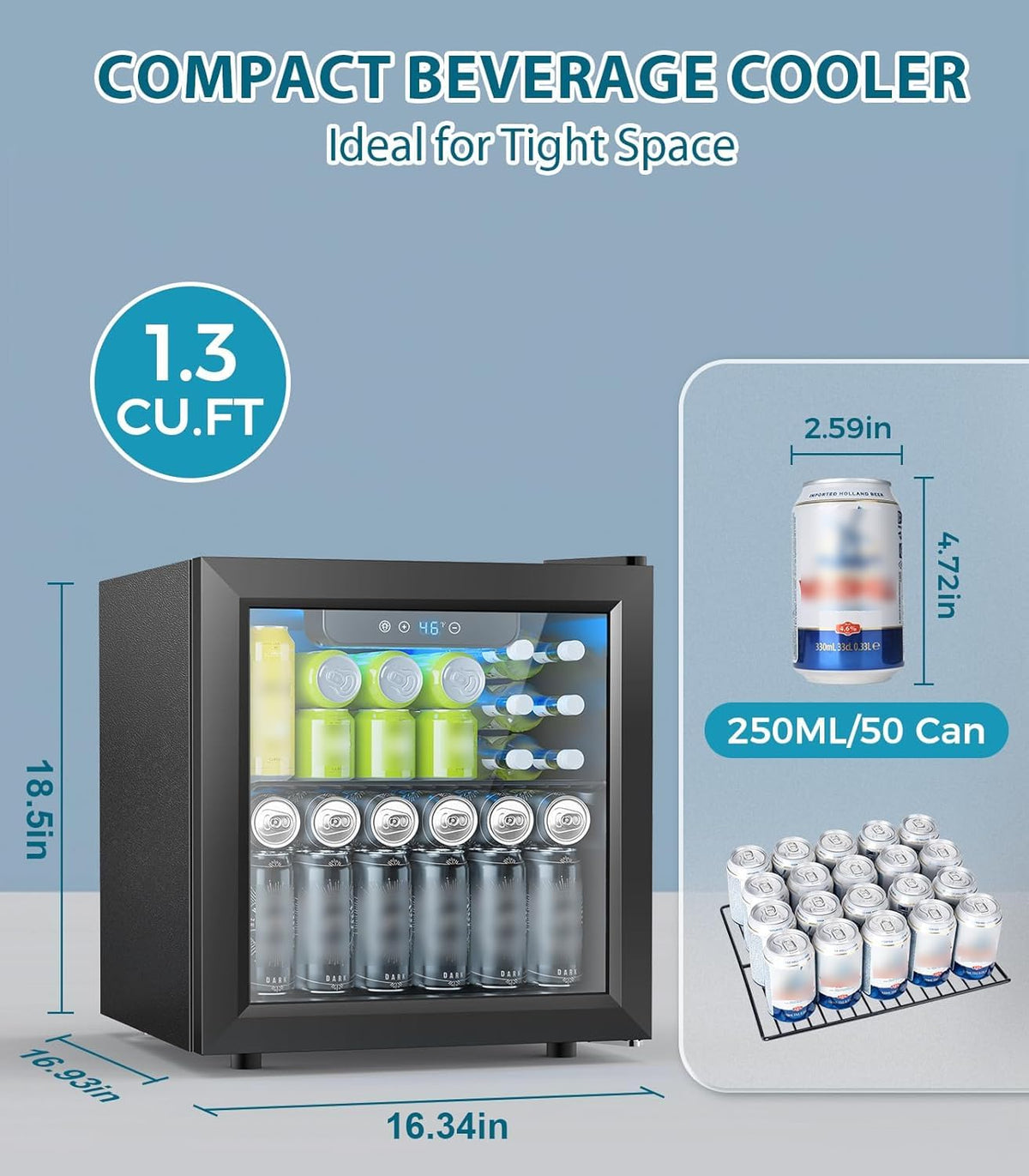 Electactic Mini Fridge 130 Can Beverage Refrigerator Cooler, 3.2 Cu.Ft Drink Fridge forSoda Wine Beer, Digital Temperature Control Cooler for Home, Dorm, Bar