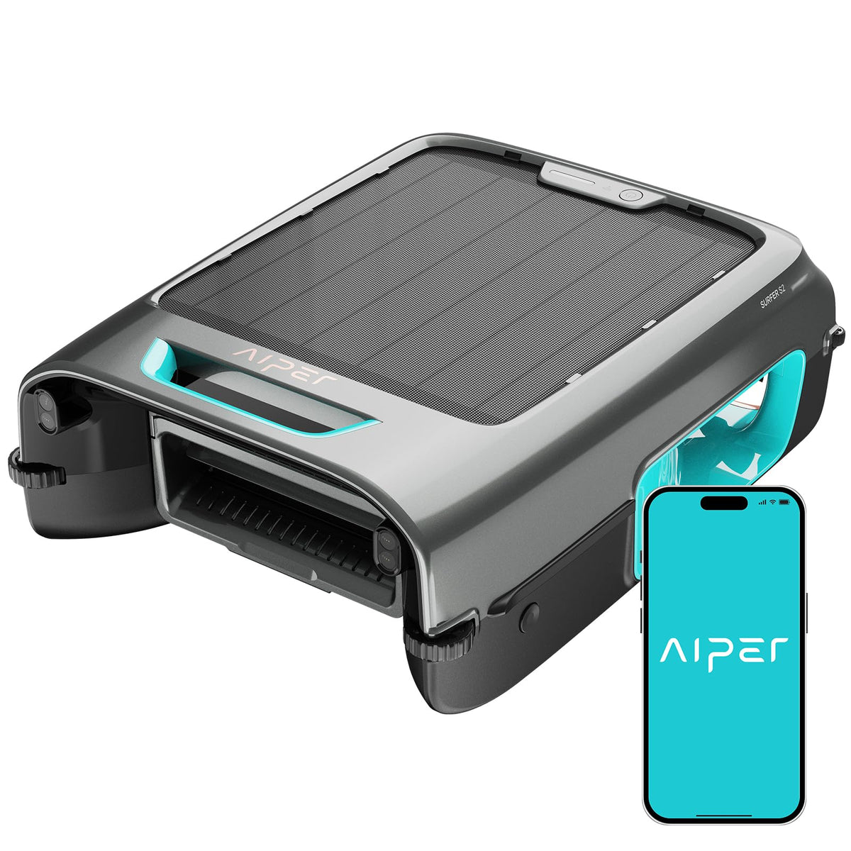 AIPER EcoSurfer S2 Solar Pool Skimmer Robot 24/7 Continuous Cleaning, Gray