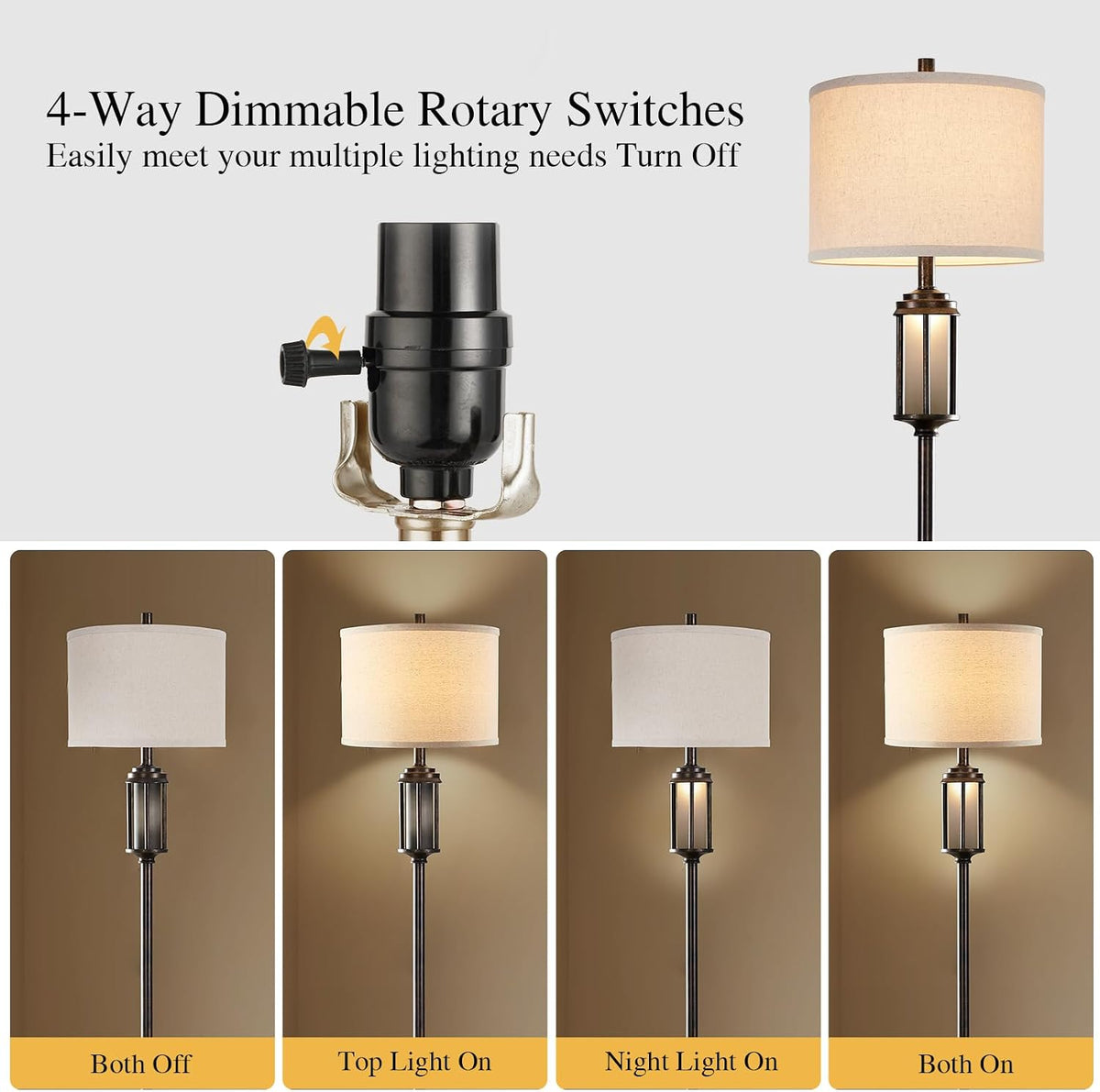 AIEAMPDO 65'' Farmhouse Floor Lamp for Living Room with 2 Light Sources
