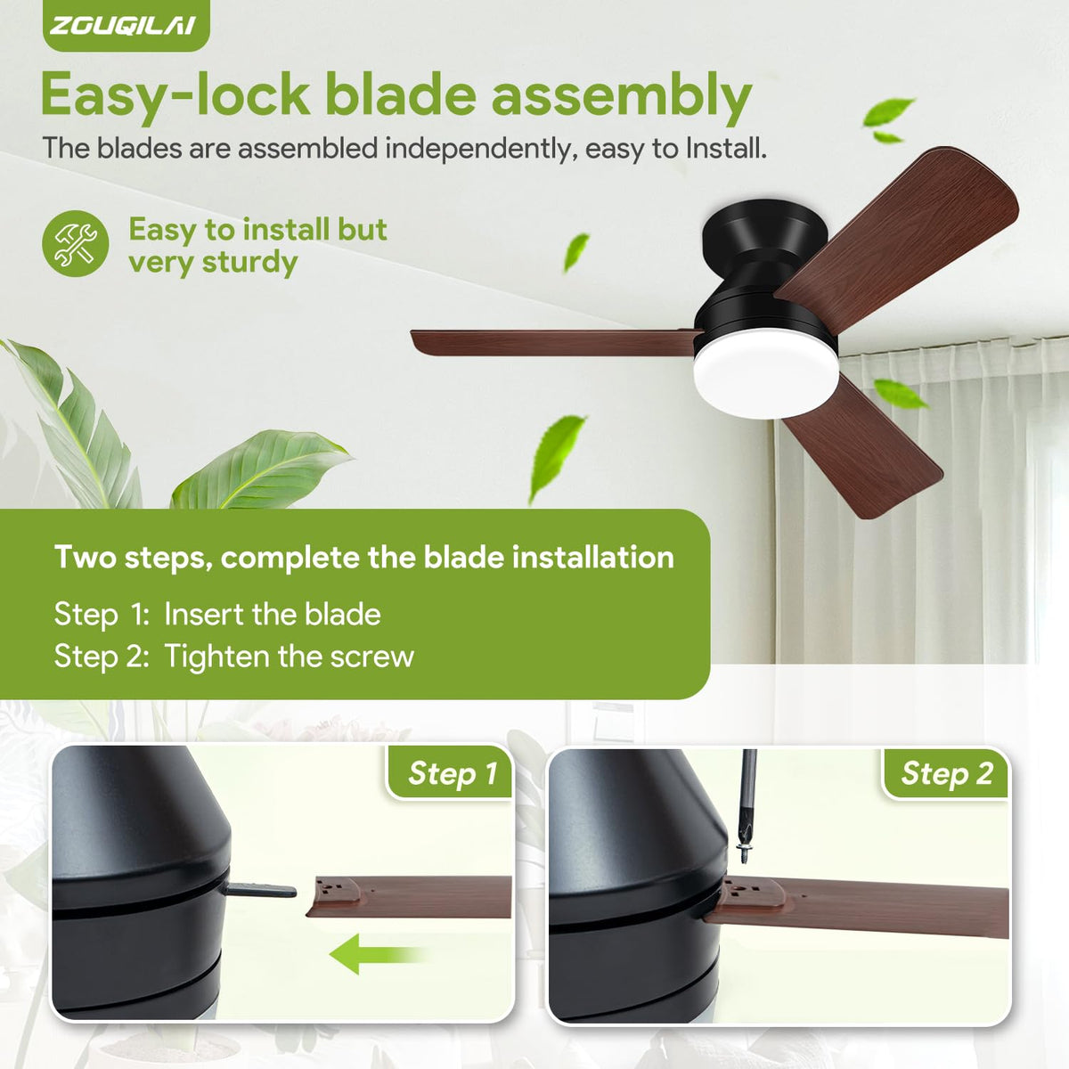 42'' Black Low Profile Ceiling Fans with Lights and Remote Control