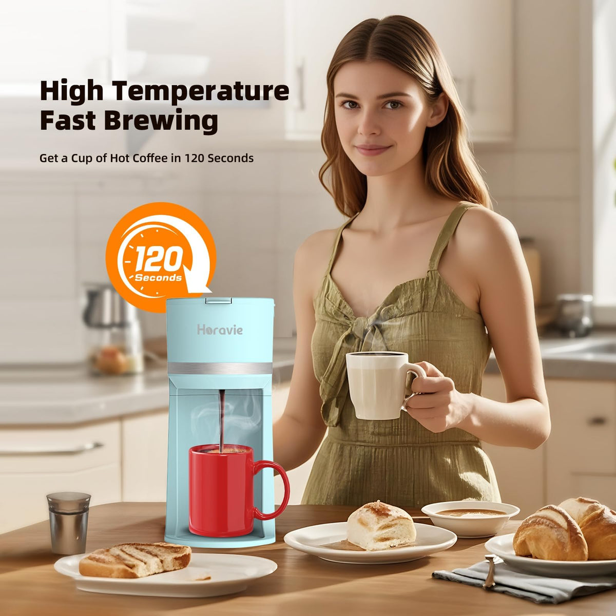 Small Single Serve Coffee Maker for K Cup and Grounds with One Button