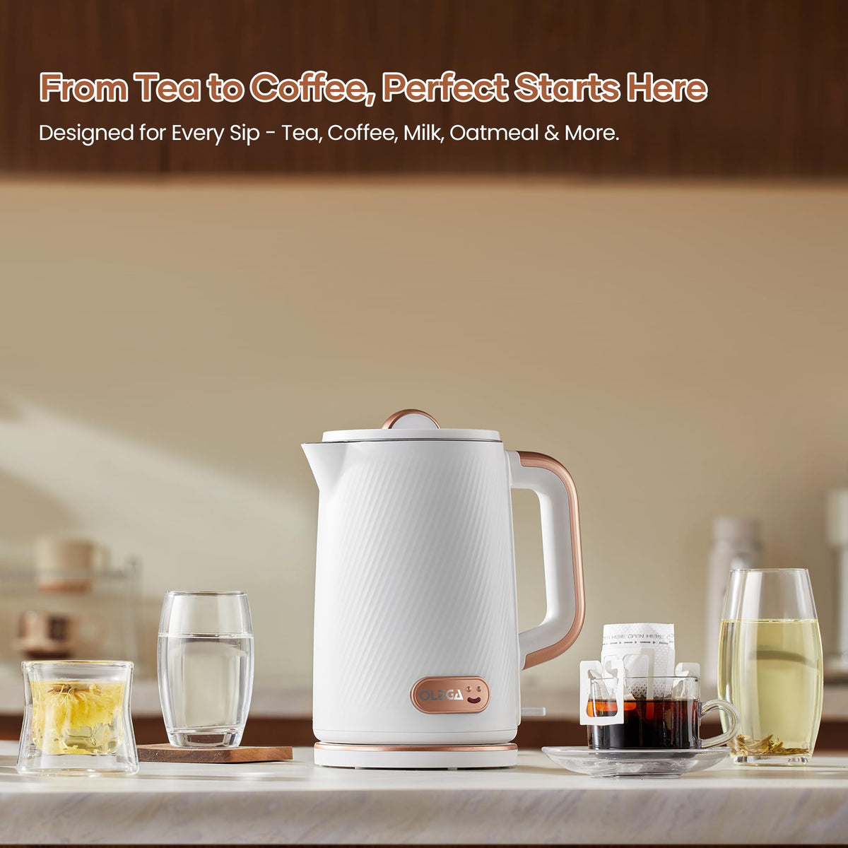 OLEGA Electric Kettle: 1200W Fast Boil Electric Water Kettles, 1.5L Double Wall Stainless Steel Tea Kettle, Auto Shut-Off, BPA-Free Hot Water Boiler Teapot for Coffee & Tea -Ligth Green