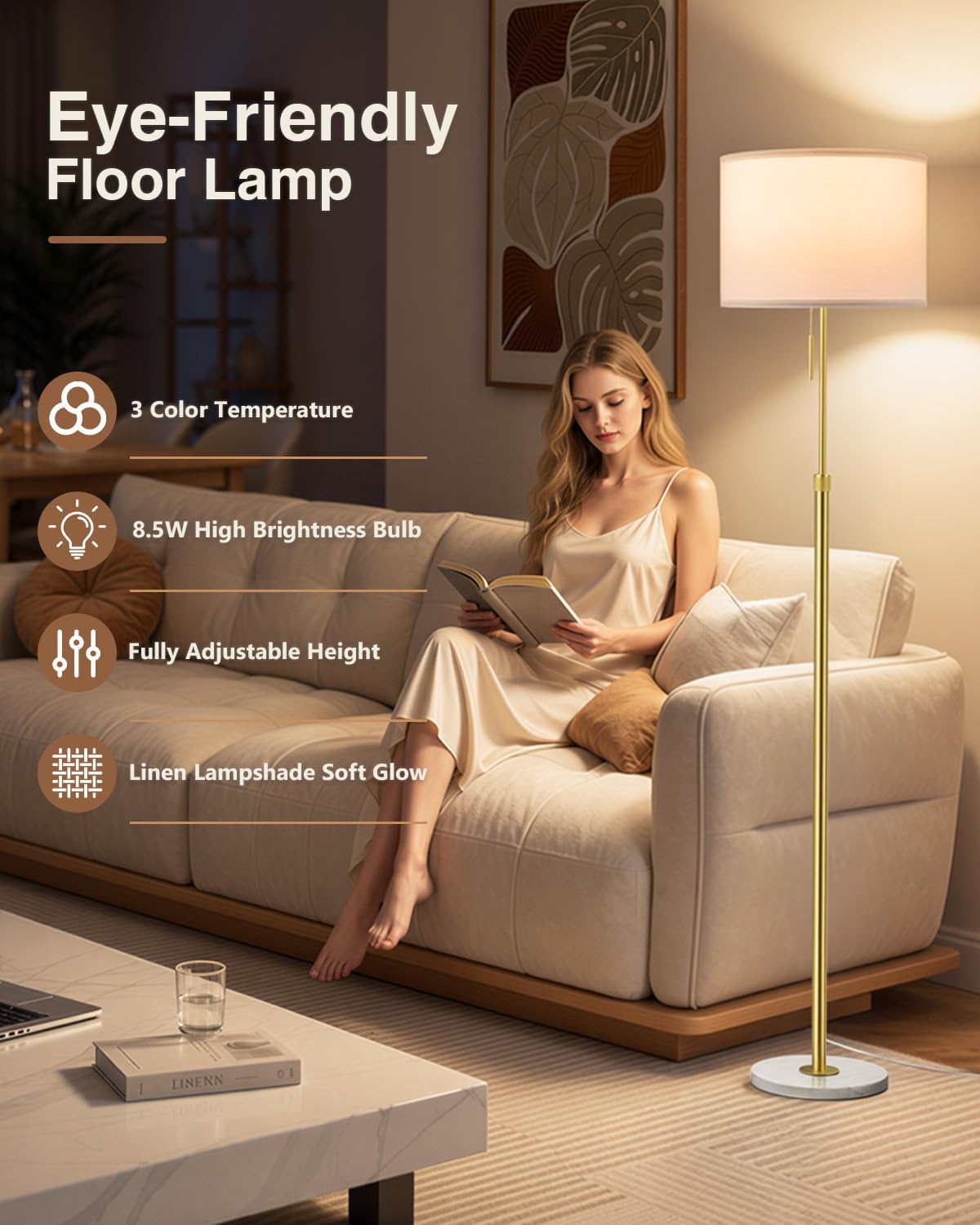 Modern Floor Lamp Simple Design with White Shade & Foot Pedal Switch