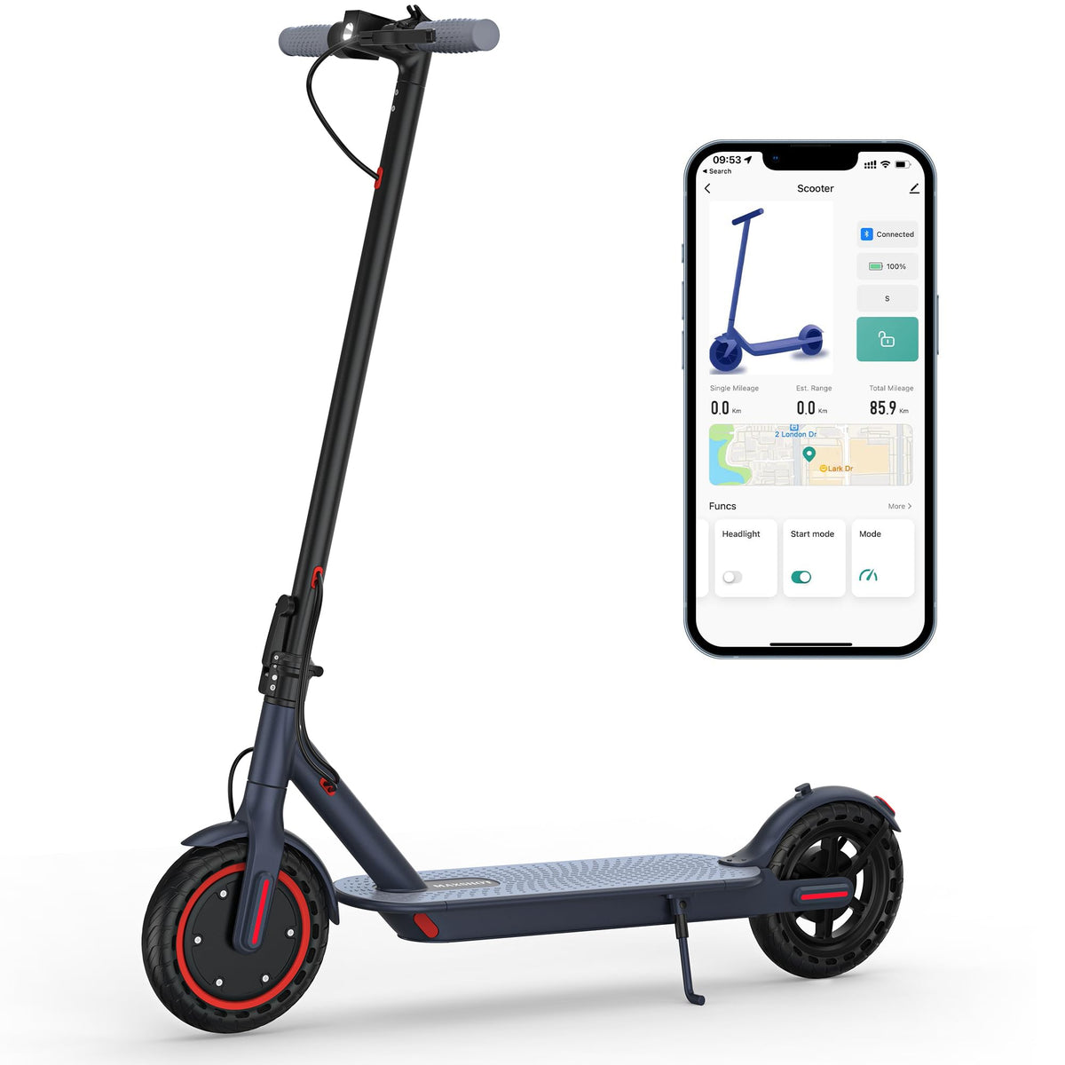 Maxshot Electric Scooter, 8.5" /10" /14" Tire, 16/19/22 Mph Top Speed, 12/16/21/27/28/49/50 Miles Long Range, Folding Escooter for Adults and Kids with Seat Bag, Dual Braking, Dual Suspension, App