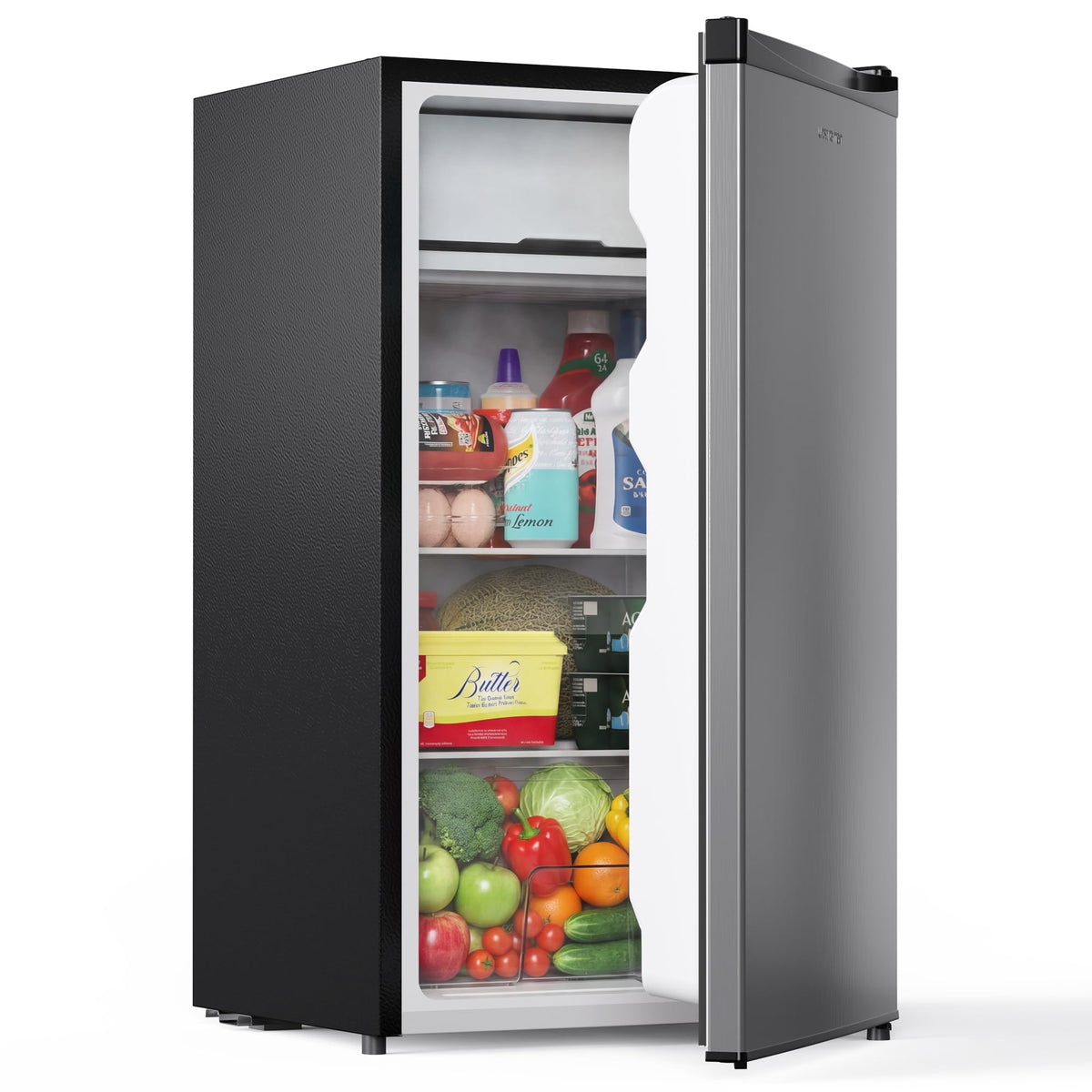 Upstreman 3.2 Cu.Ft Mini Fridge with Freezer, Black-BR321