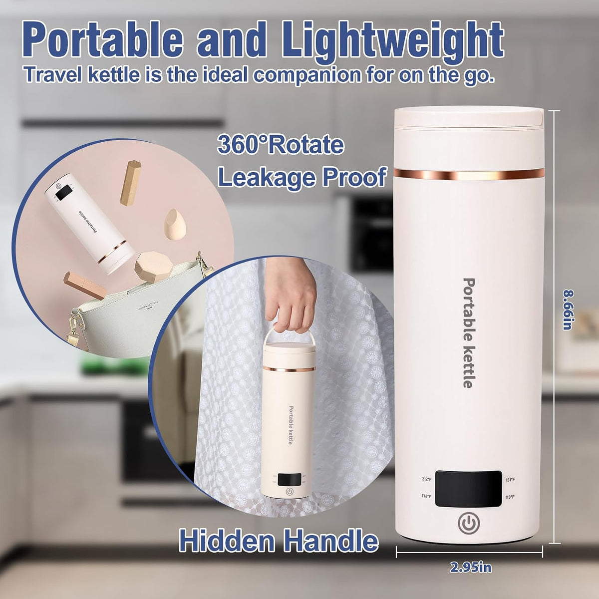 Portable Electric Kettle for Travel 120V, 13.5oz, 4 Temp Settings