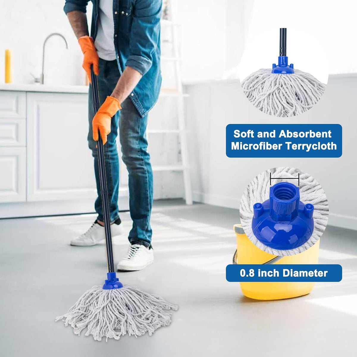 KeFanta Mop for Floor Cleaning,2 Pcs Cotton String Wet Replacement Head