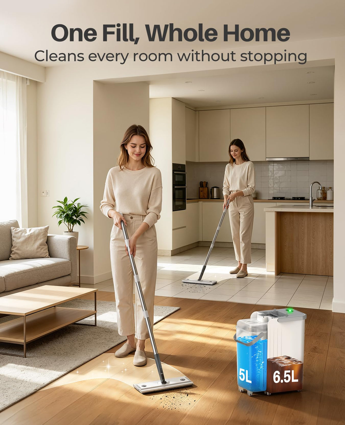 Mop and Bucket Set, Flat Mop and Bucket System for Floor Cleaning