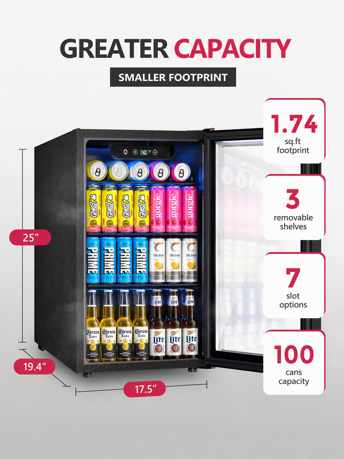 126 Can Mini Fridge, 3.2 Cu.Ft Beverage Refrigerator, Drink Cooler