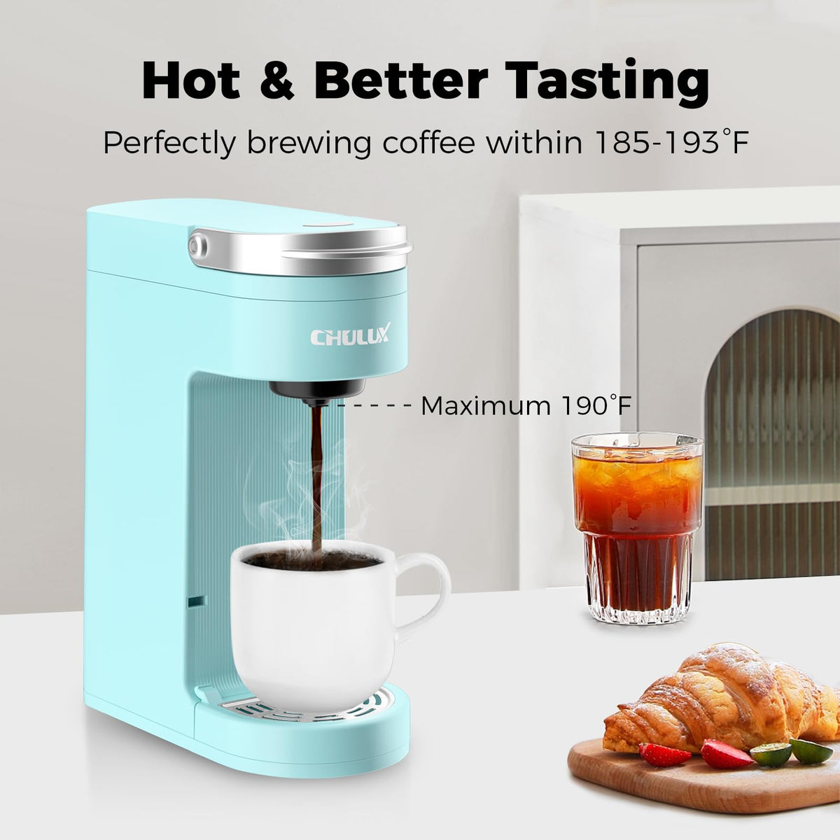 CHULUX Slim Single Serve Coffee Maker for K Cup, One Cup Design, Matte Navy