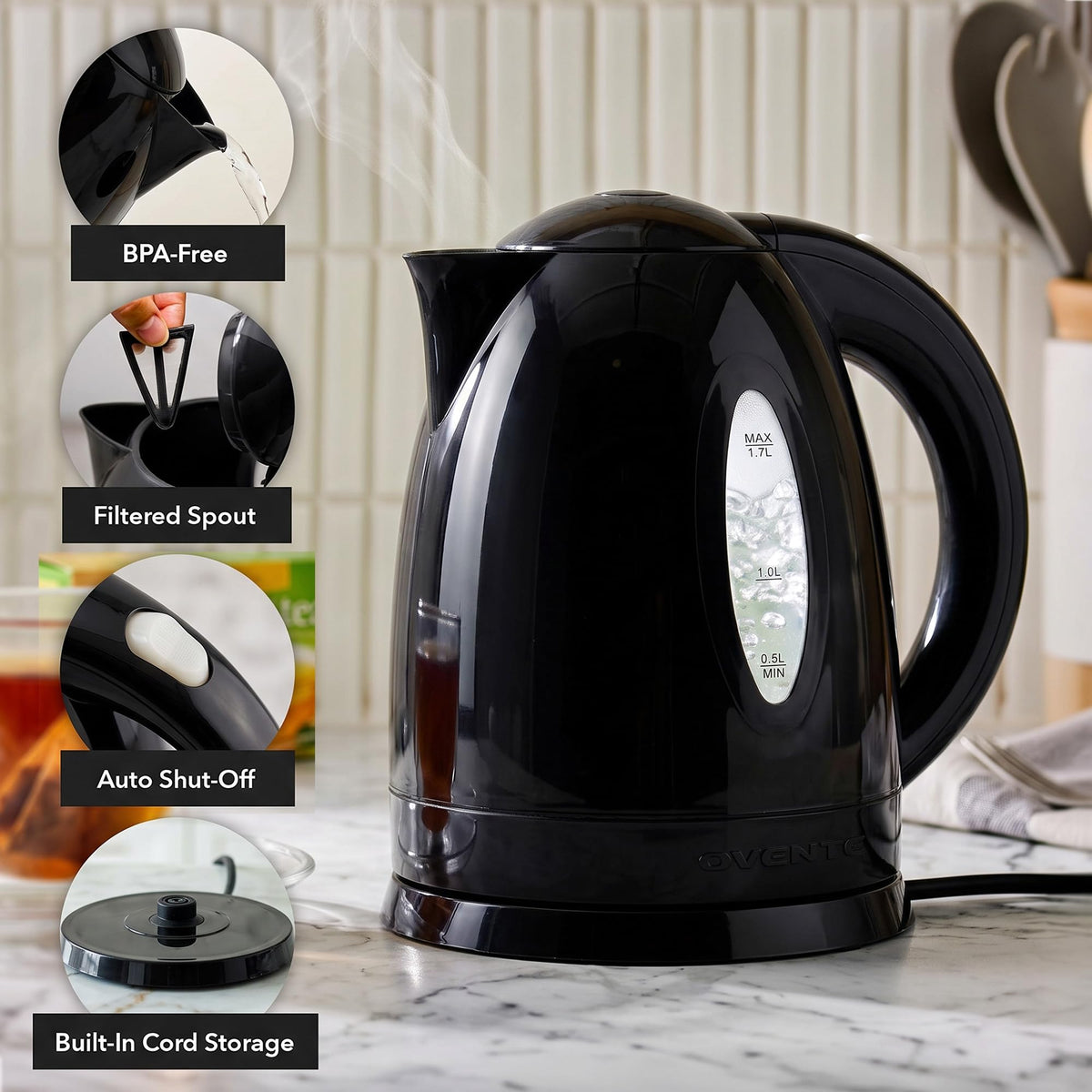 OVENTE 1.7L Electric Tea Kettle, Fast Boiling Water Heater, White KP72W