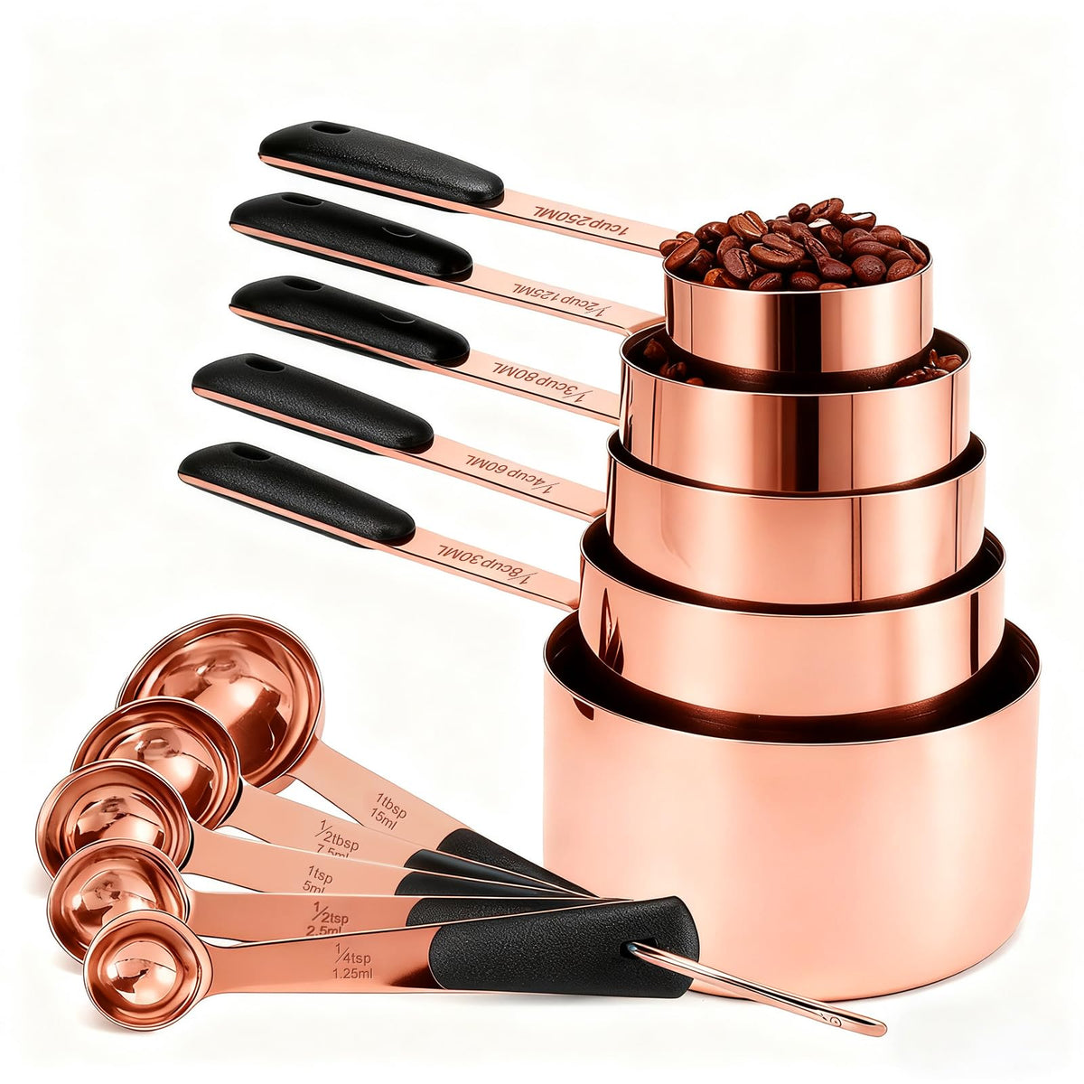 10-Pcs Stainless Steel Measuring Cups & Spoons Set, Colorful Handles
