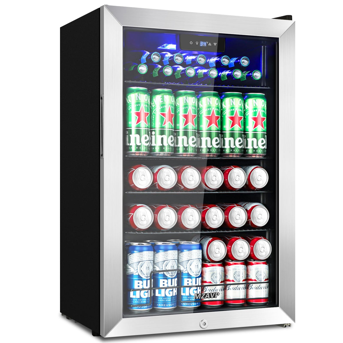 Beverage Refrigerator Cooler, 120 Can Mini Beverage Fridge with Reversible Glass Door for Soda Beer, 3 Cu.Ft Drink Fridge with Digital Temperature Control & Adjustable Shelves - Silver