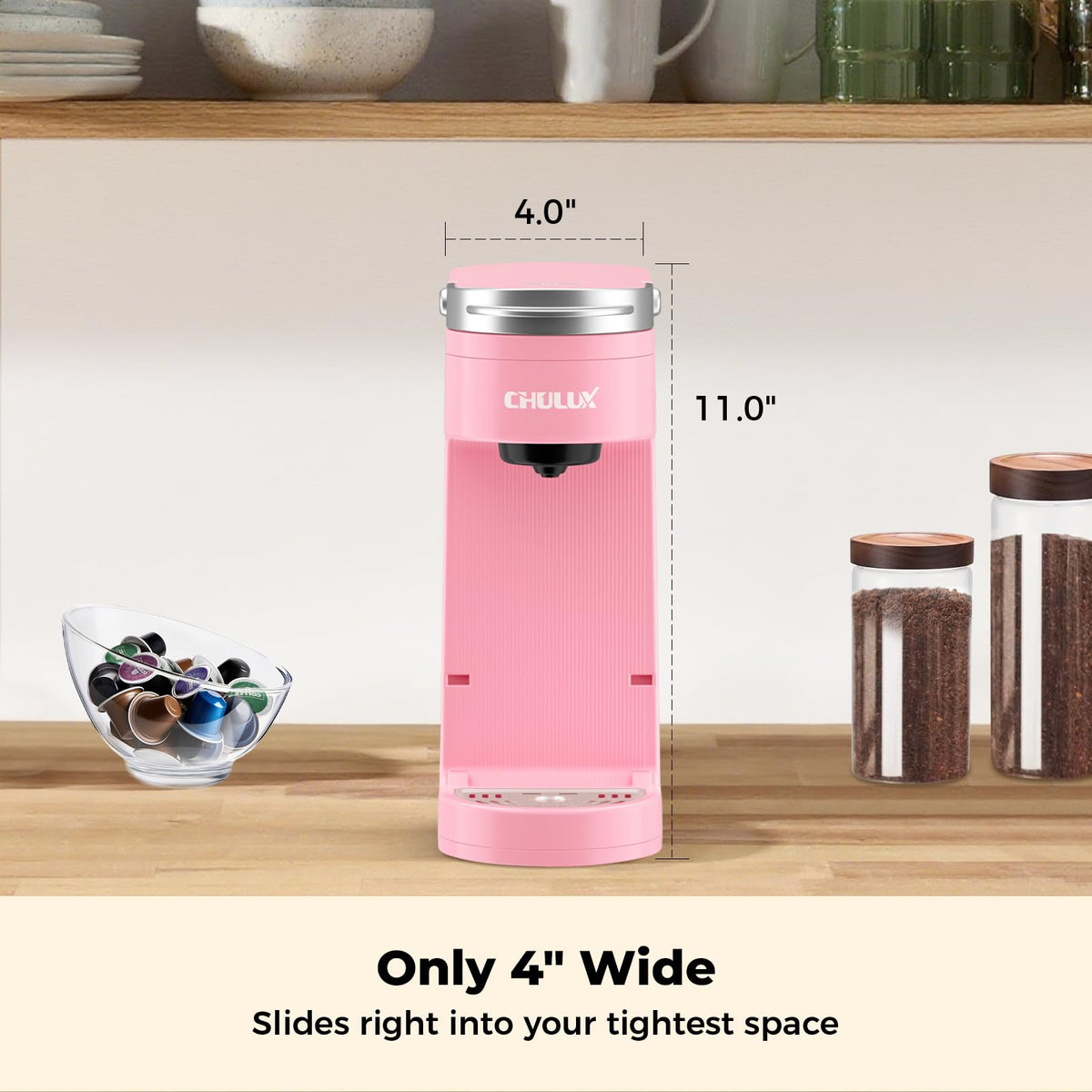 CHULUX Slim Single Serve Coffee Maker for K Cup, One Cup Design, Matte Navy
