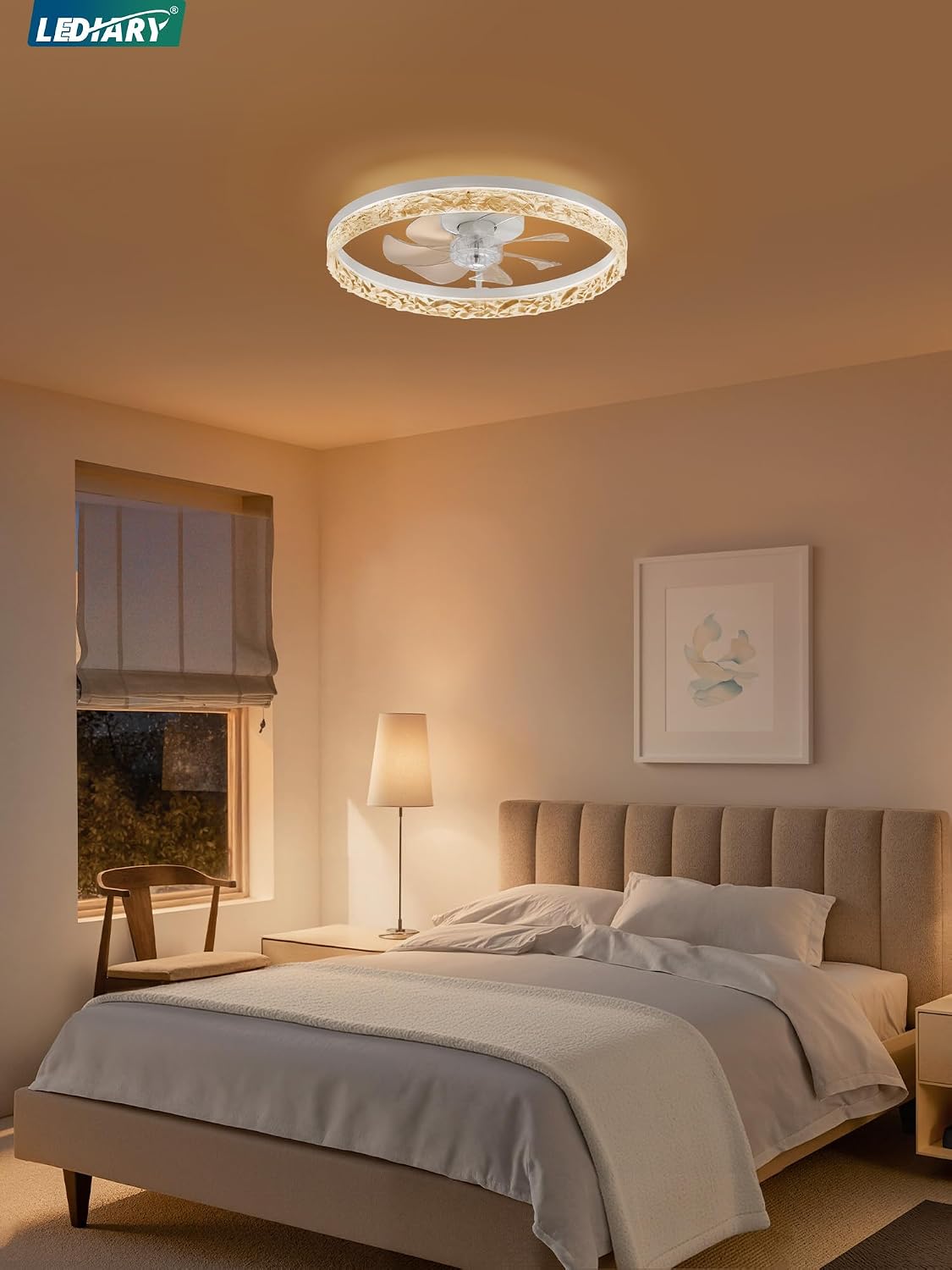 LEDIARY 20" Modern Ceiling Fans with Lights and Remote, White Fandelier
