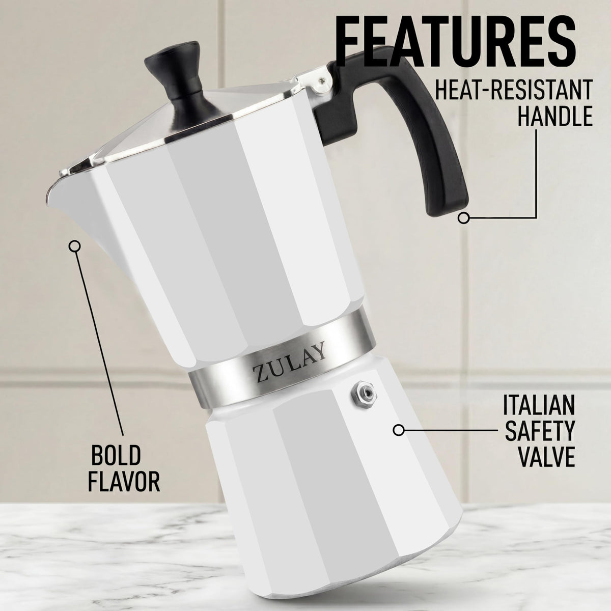 Zulay Moka Pot Espresso Stovetop Coffee Maker - Leak-Proof, Stainless Steel, Easy to Clean, Heat Resistant Handle & Knob - for Authentic Cuban & Italian Style Espresso - Makes 6 Espresso Cups - Red