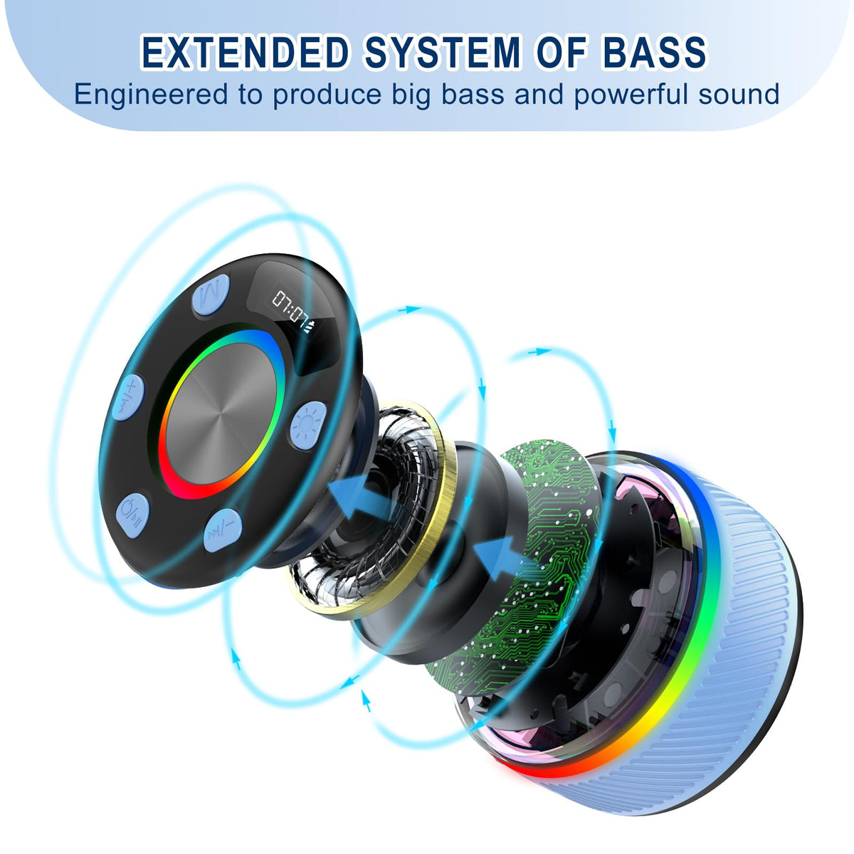 Bluetooth Shower Speaker IP7 Waterproof Portable Speakers HD Sound 24H