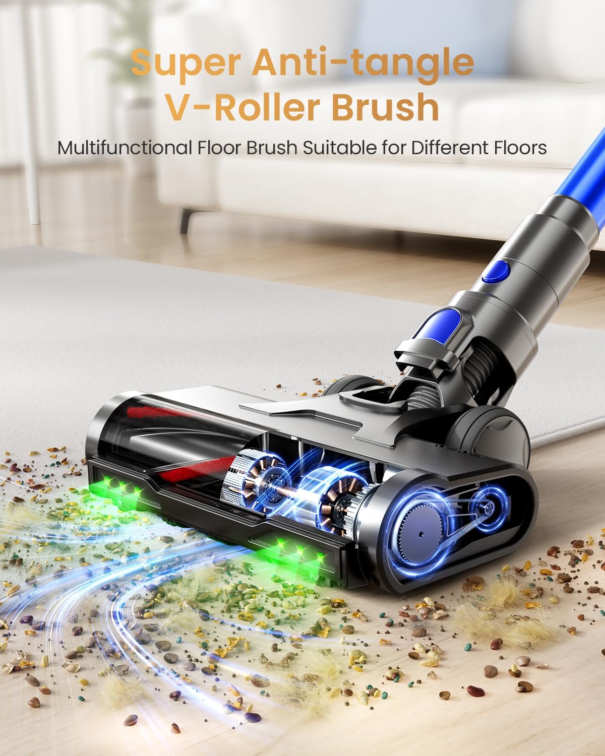Cordless Vacuum Cleaner, Upgraded 650W 60KPA 70Mins Vacuum Cleaners for Home with Self-Standing Vacuum Cleaner Stick, Anti-tangle Wireless Vacuum, OLED Screen 1.8L Cup for Pet Hair/Carpets/All Floor