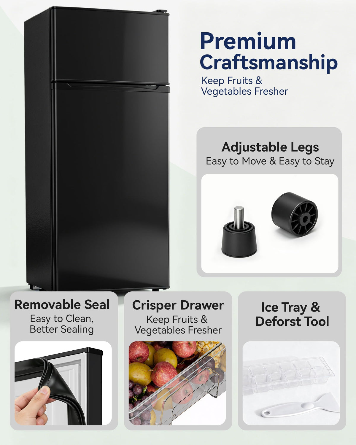 4.5cf Mini Fridge for Dorm/Office Quiet 2-Door Adjustable