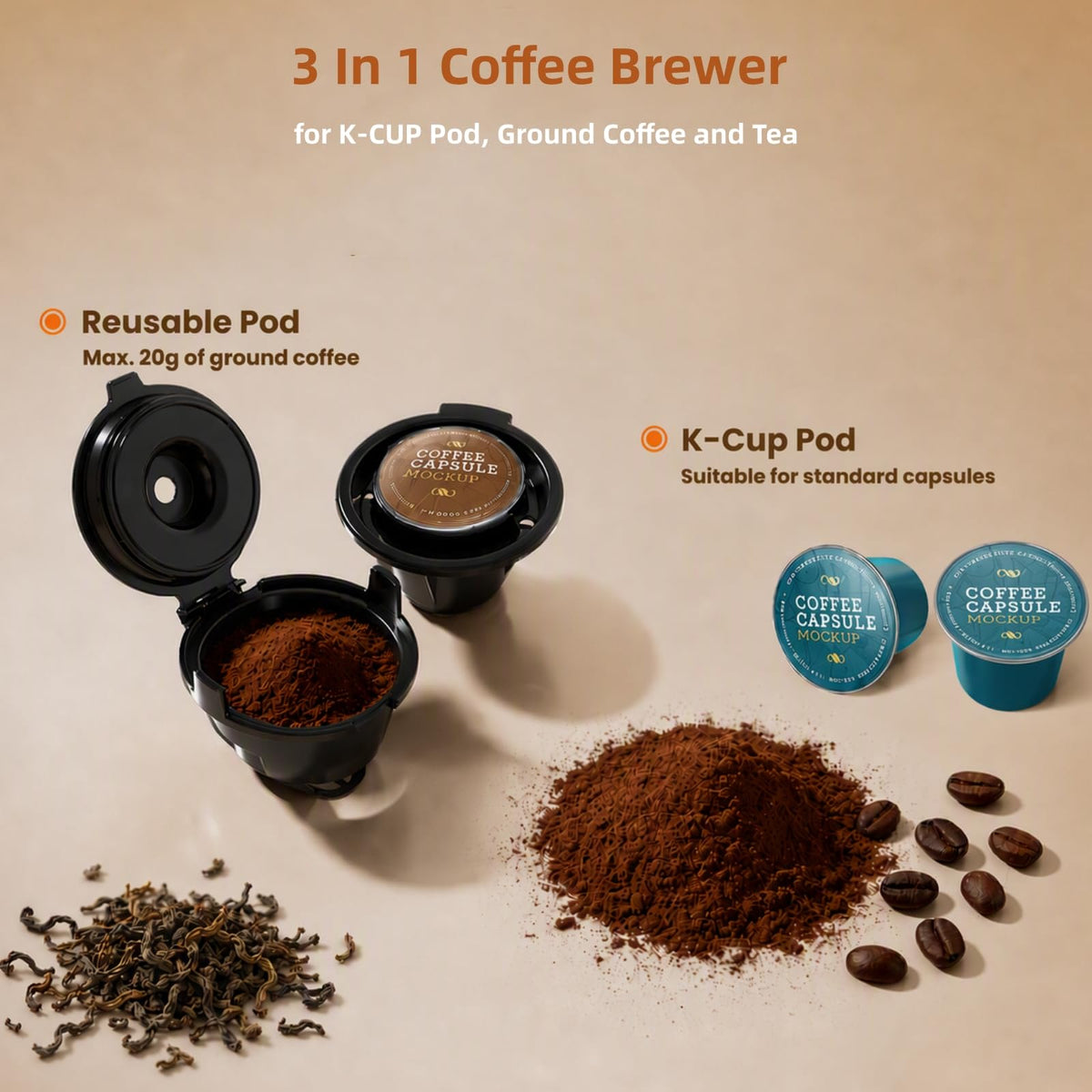 COWSAR Single Serve Coffee Maker, 2 in 1 Coffee Capsule & Ground Coffee Brewer, 40 Oz Removable Water Tank, 5 Brew Sizes 6-14 Oz, Self-cleaning Fast Heating Coffee Machine for Home Office