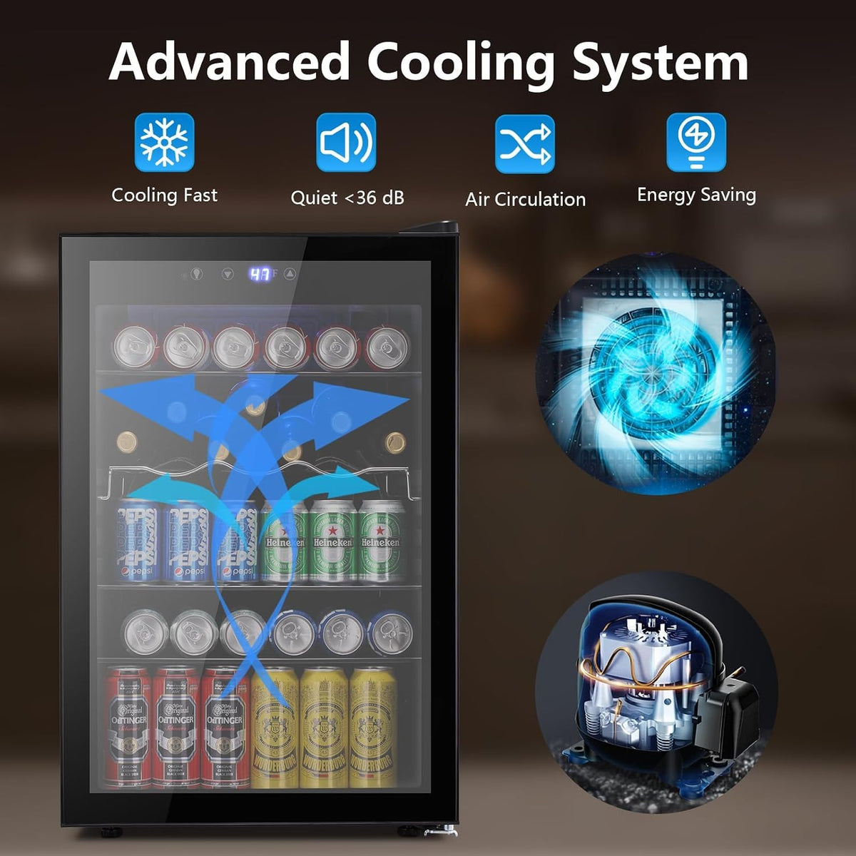 Electactic Mini Fridge 130 Can Beverage Refrigerator Cooler, 3.2 Cu.Ft Drink Fridge forSoda Wine Beer, Digital Temperature Control Cooler for Home, Dorm, Bar