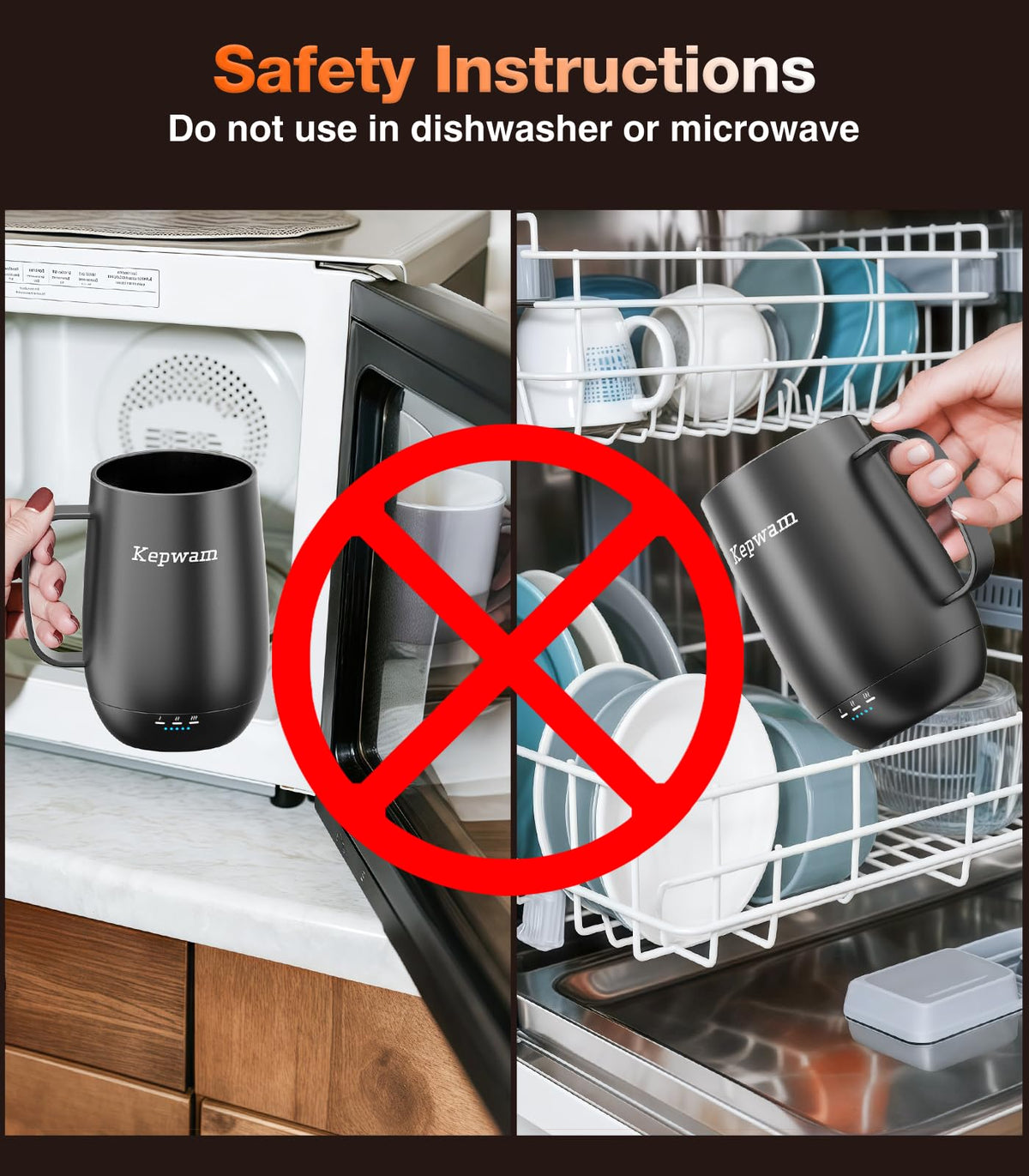 Kepwam Self-Heating Coffee Mug T2, 16oz Electric Heated Mug Hot Up to 149℉