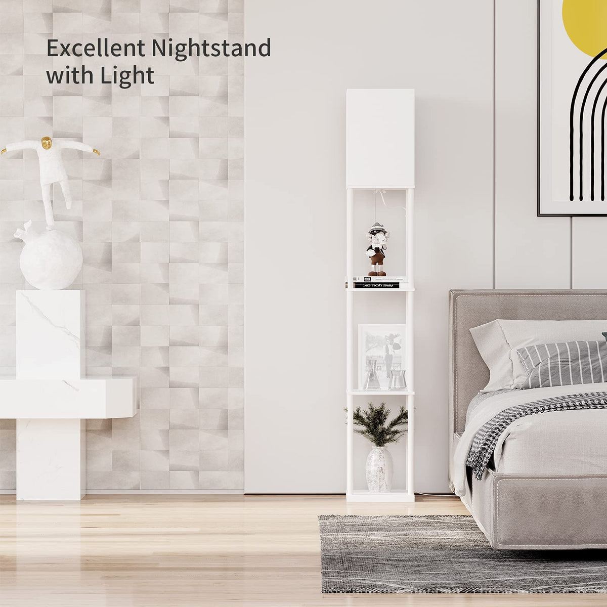 SUNMORY Floor Lamp with Shelves, Standing Lamps for Living Room, Black