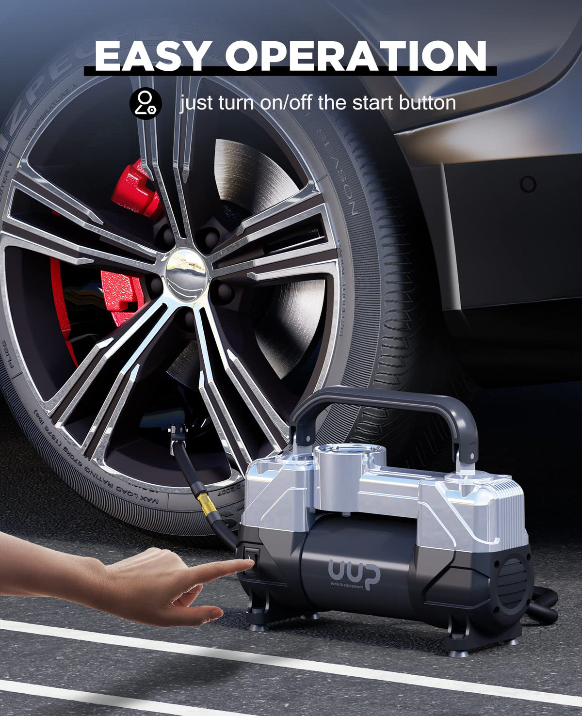Portable 12V Air Compressor, 150 PSI Tire Inflator with Dual Cylinders