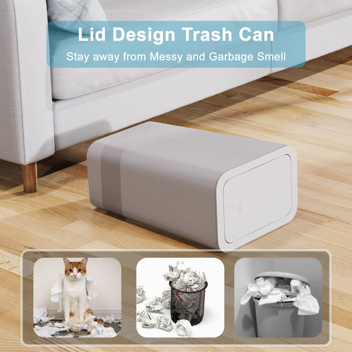 N. NETDOT 3 Pack 10L / 2.6 Gallon Small Trash Can with Lid, Bathroom Garbage Can with Pop-Up Lid, Waste Basket for Bathroom, Kitchen, Bedroom, Powder Room, Craft Room, Office, College (Off White)