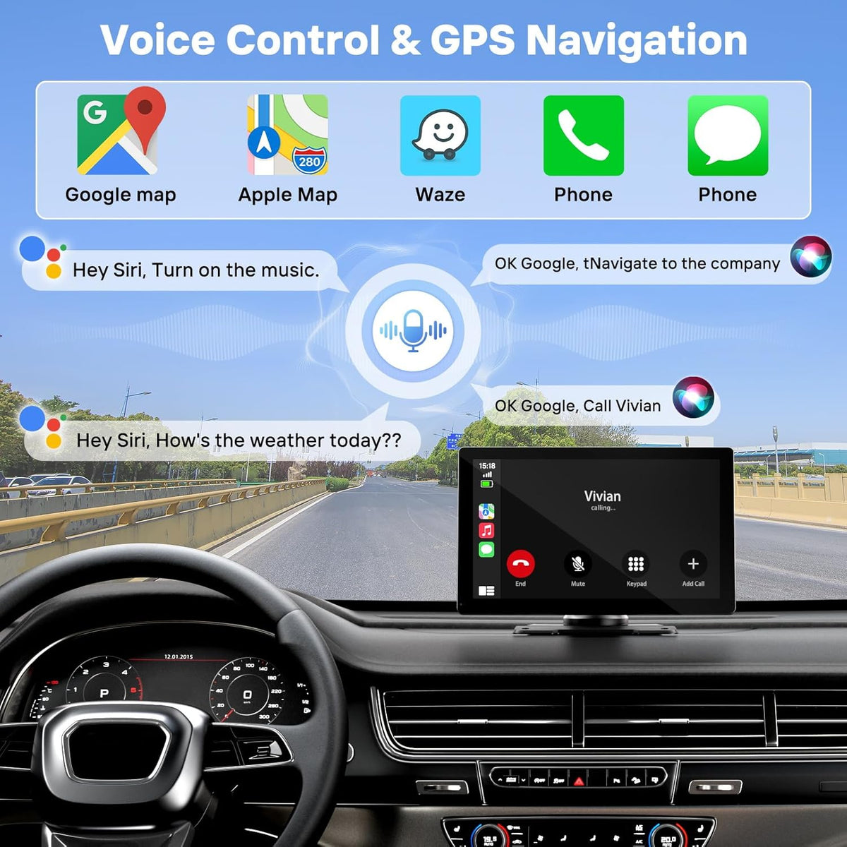 9" Wireless Apple Carplay Screen for Car with OTA Update, Backup Camera