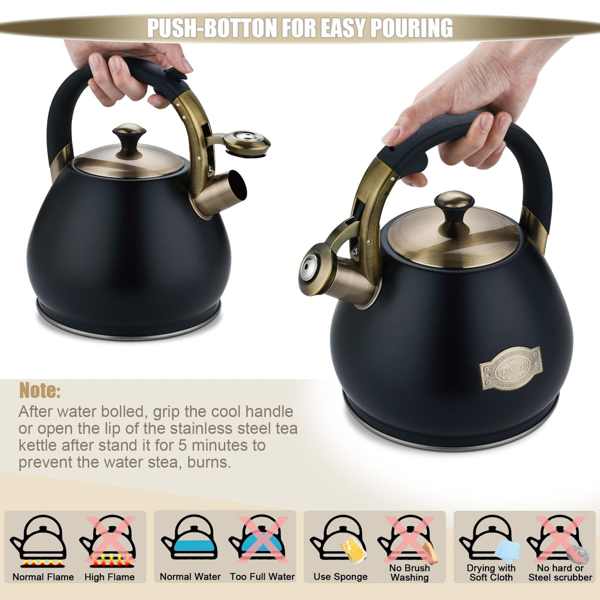Tea Kettle for Stove Top Whistling Teapot, 3.2Q Tea Pot Stainless Steel Teakettle with Heat Proof Ergonomic Handle