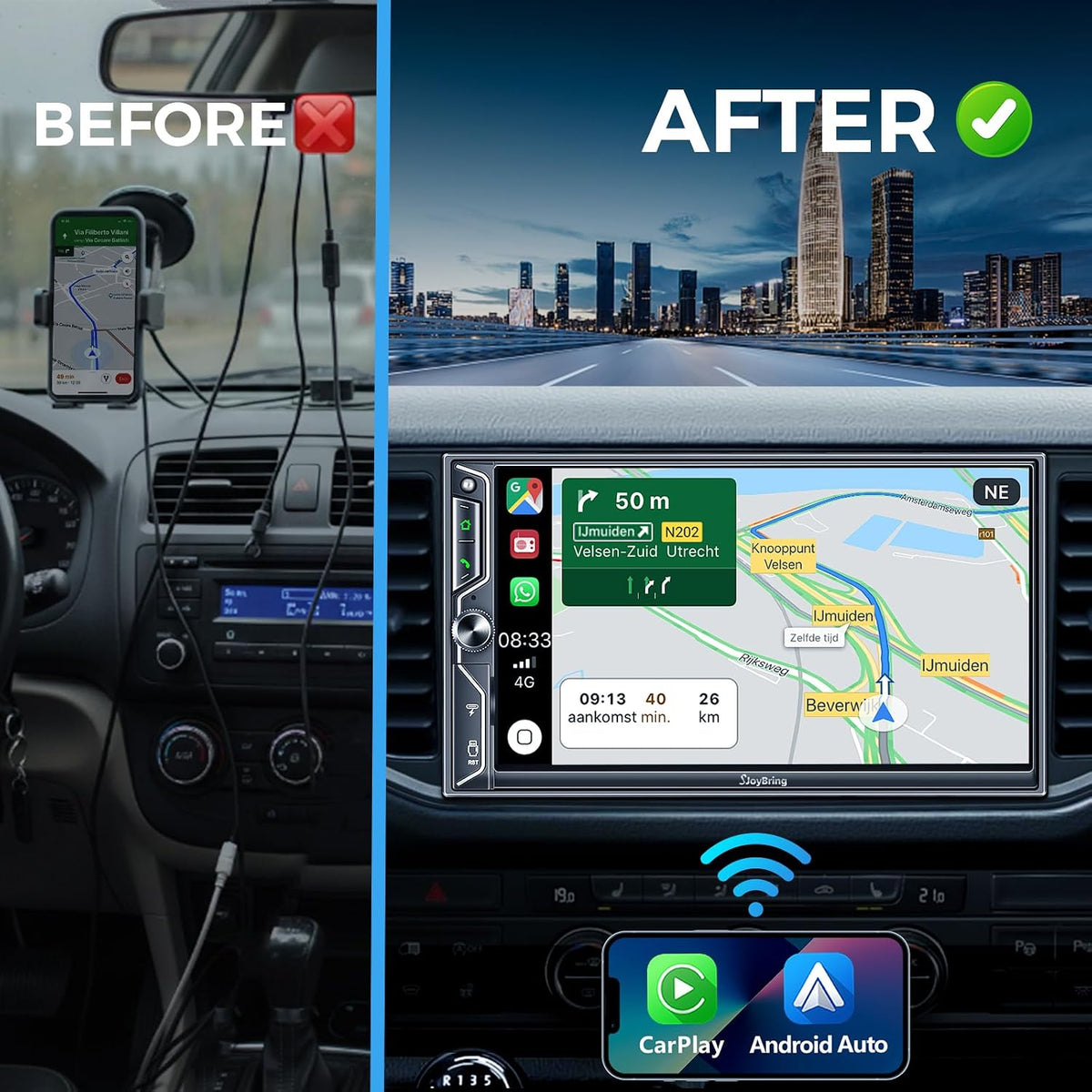 7" QLED Double Din Car Stereo Compatible with Wireless Apple CarPlay & Android Auto, 240W 4.2CH Dual Subwoofer Out, Dash Cam & Backup Camera Included, Bluetooth, Mirrorlink, FM/AM Car Radio