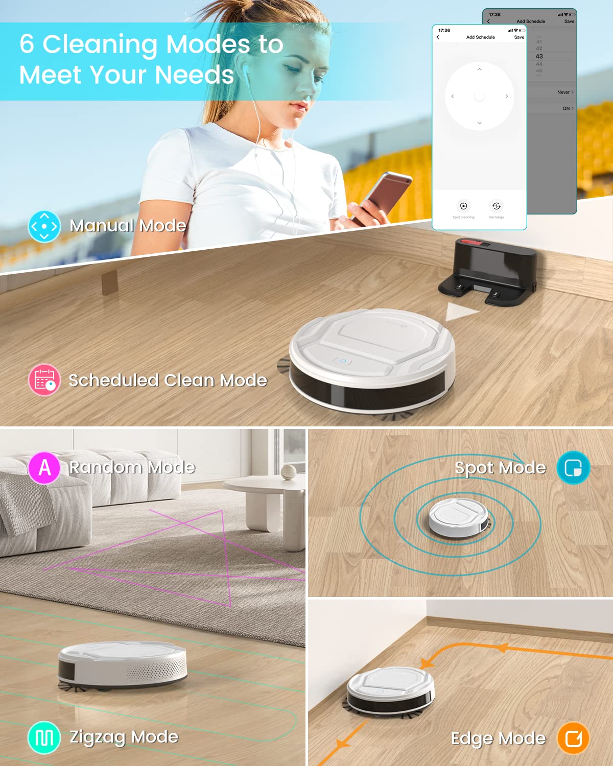 Lefant Robot Vacuum Cleaner, Strong Suction, 120 Mins Runtime, Slim, Low Noise, Automatic Self-Charging, Wi-Fi/App/Alexa Control, Ideal for Pet Hair Hard Floor and Daily Cleaning, M210