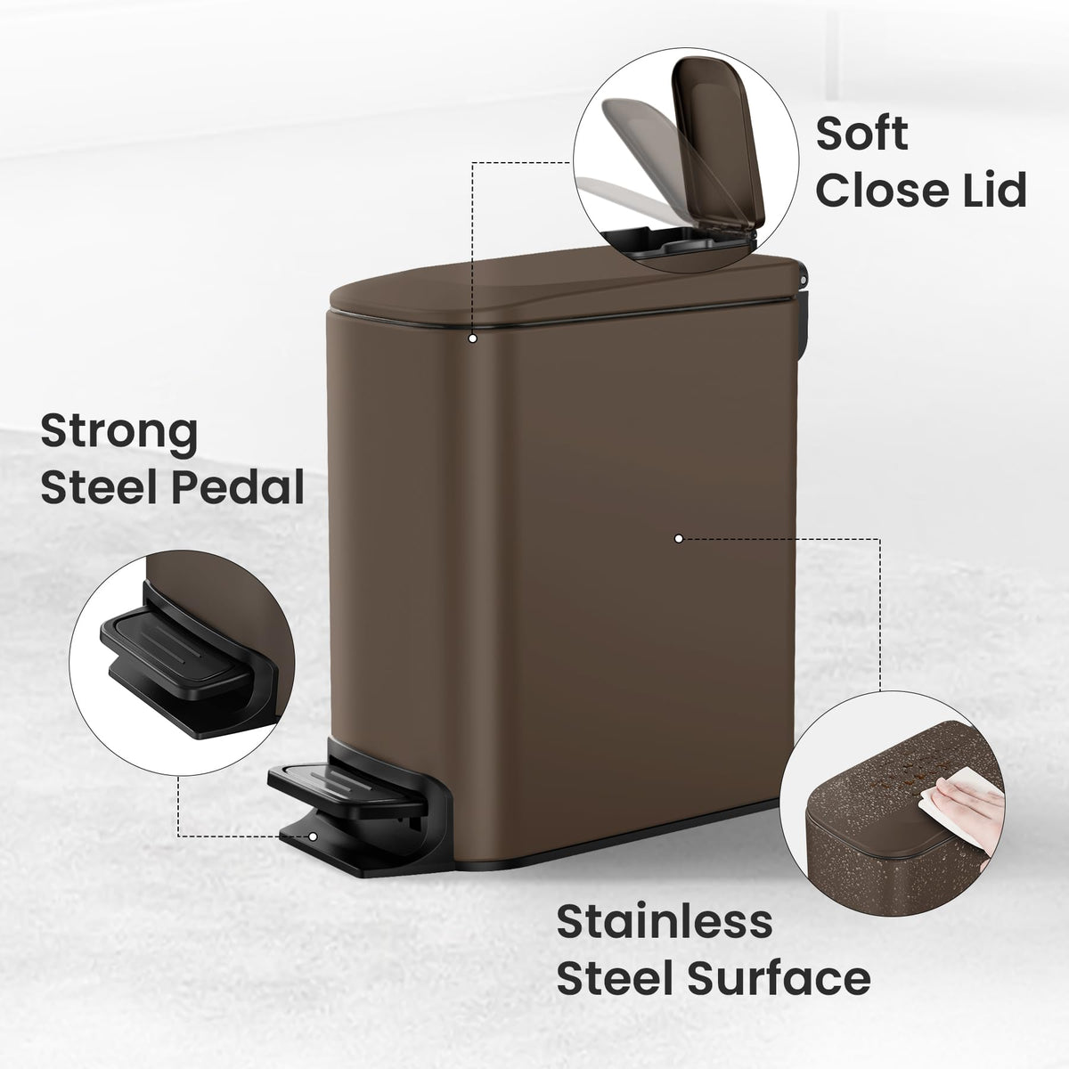 Cesun Small Bathroom Trash Can with Lid, 1.6 Gal, Soft Close, Matte Black