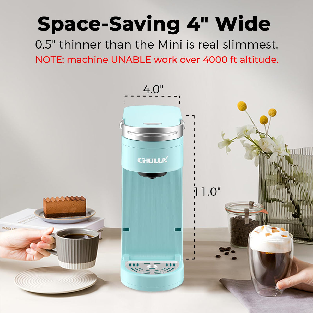 CHULUX Slim Single Serve Coffee Maker for K Cup, One Cup Design, Matte Navy