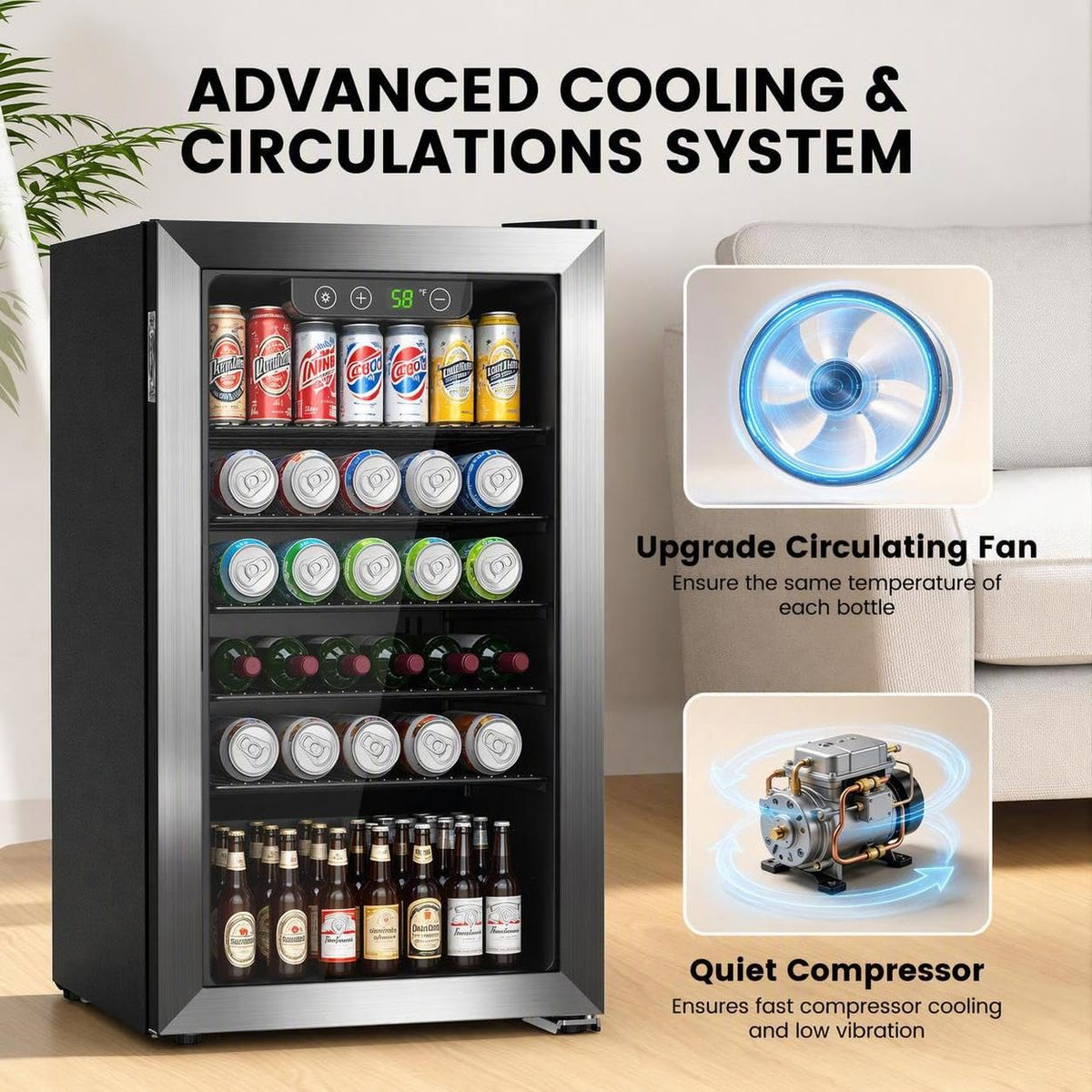 Electactic Mini Fridge 130 Can Beverage Refrigerator Cooler, 3.2 Cu.Ft Drink Fridge forSoda Wine Beer, Digital Temperature Control Cooler for Home, Dorm, Bar