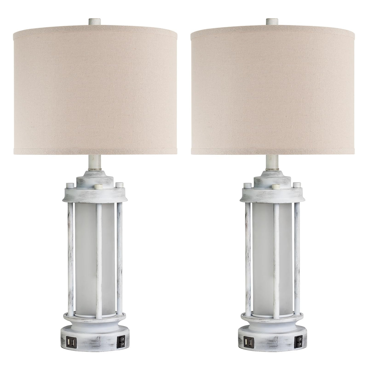 AIEAMPDO 25'' Set of 2 Farmhouse Table Lamps for Living Room with USB C+A