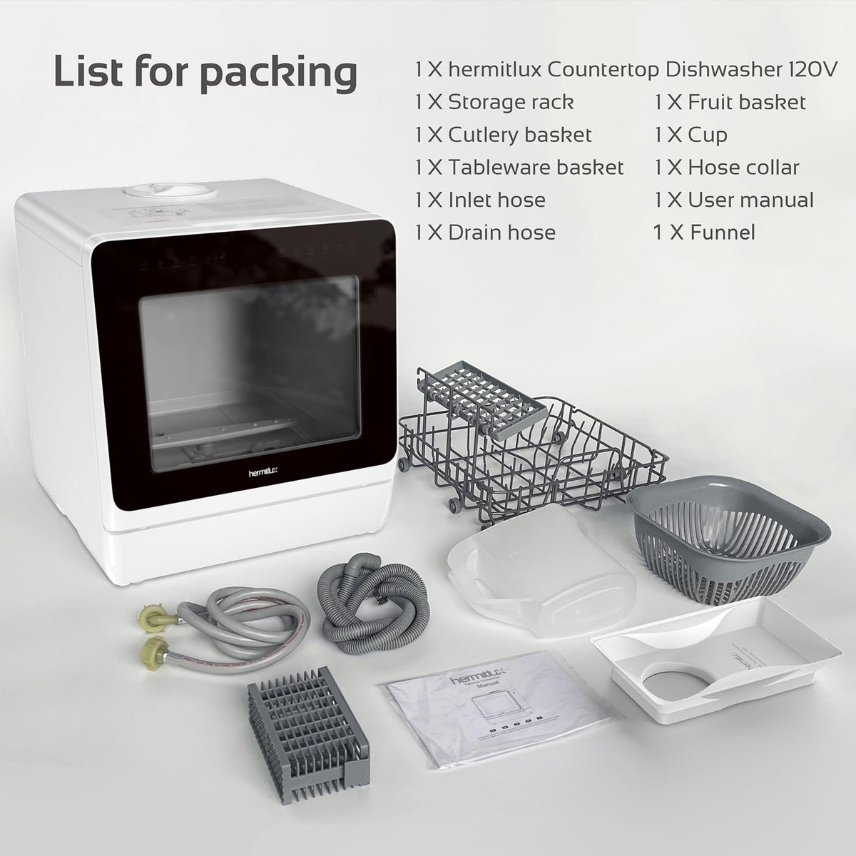 Hermitlux Countertop Dishwasher, 5 Place Settings Portable Dishwashers Mini