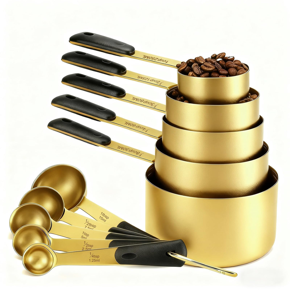 10-Pcs Stainless Steel Measuring Cups & Spoons Set, Colorful Handles