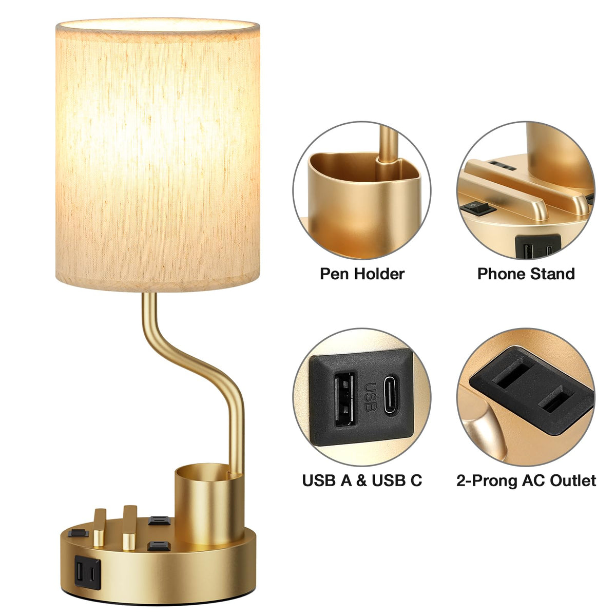 Fenmzee Bedside Lamps for Bedroom Set of 2 - Table Desk Lamp for Nightstand