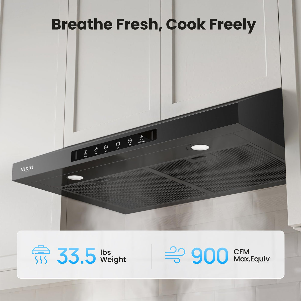 VIKIO HOME 36 Inch Under Cabinet Range Hood 900 CFM, Dual Motor Powerful Kitchen Vent Hood, Gesture & Touch Control, Ultra Quiet DC Motor, Dishwasher-Safe Filters, LED Lights, Stainless Steel
