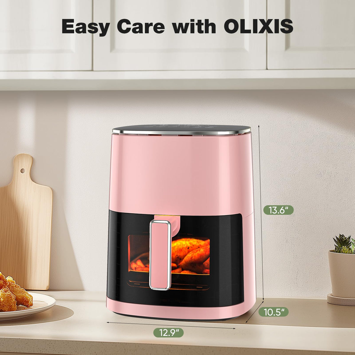 OLIXIS 12-in-1 Air Fryer 6.34 Quarts, Visable Airfryer with Window, 400°F, Roast, Reheat, Dehydrate, Bake, Steam, Fries, Custard, Chicken, Wings, Sea Food, Vegetabels, Grey