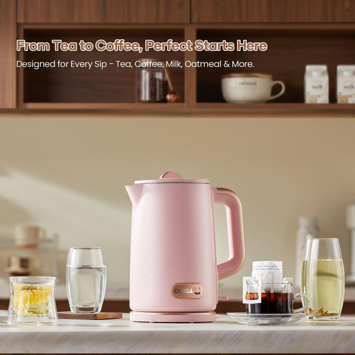 OLEGA Electric Kettle: 1200W Fast Boil Electric Water Kettles, 1.5L Double Wall Stainless Steel Tea Kettle, Auto Shut-Off, BPA-Free Hot Water Boiler Teapot for Coffee & Tea -Ligth Green