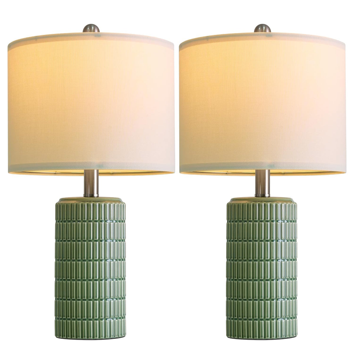 PoKat 20.75" Small Modern Ceramic Table Lamps Set of 2 for Bedroom, White