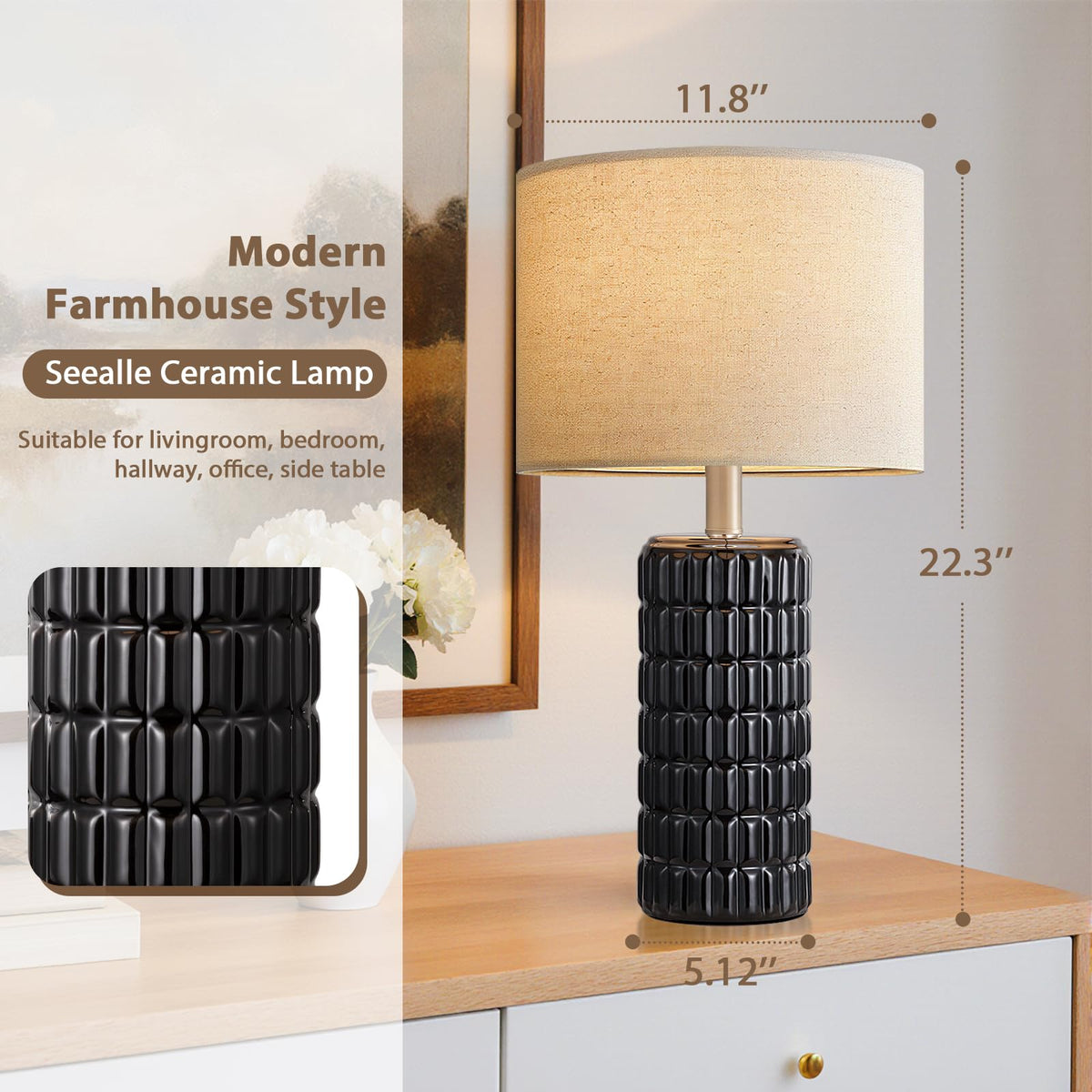 Seealle 23" Modern Ceramic Table Lamps Set of 2, Lamps for Bedroom, White